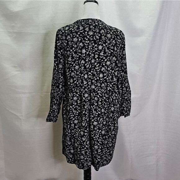 Old Navy Black Floral Long Sleeve Boho Shift Dress Size Medium - Picture 10 of 10